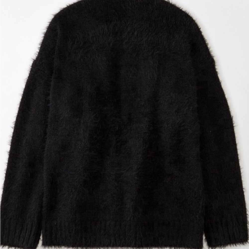American Eagle Cadigan Sweater Women's Black Knit Cozy Fuzzy Long Sleeve-XXS